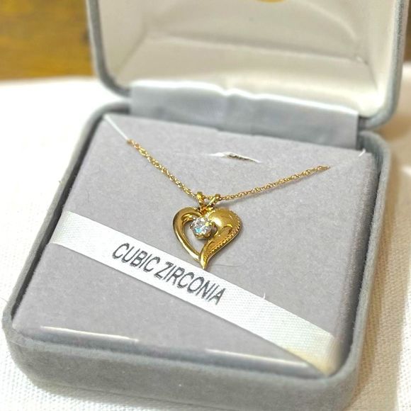 Cubic Zirconia Heart Shaped Gold Necklace - Picture 1 of 11